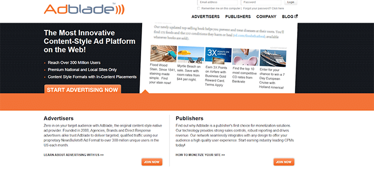 Adblade Homepage