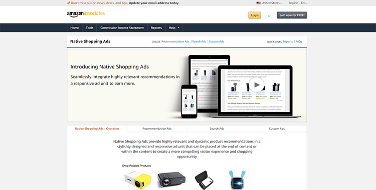 Amazon Native Shopping Ads Homepage