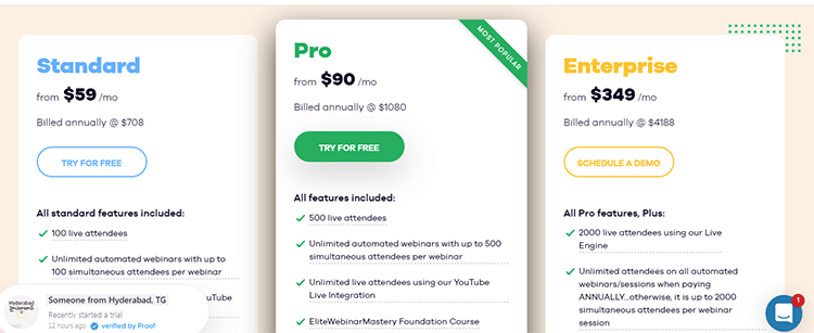 Easy Webinar pricing