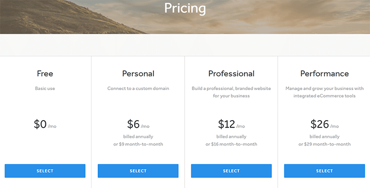 Weebly pricing