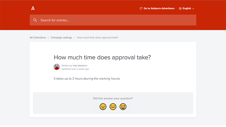 how much time does approval take for Adsterra