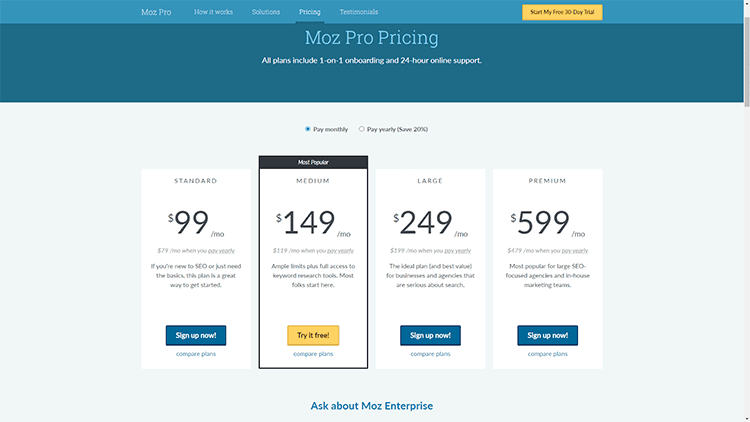 Moz Pro Rank Checker pricing