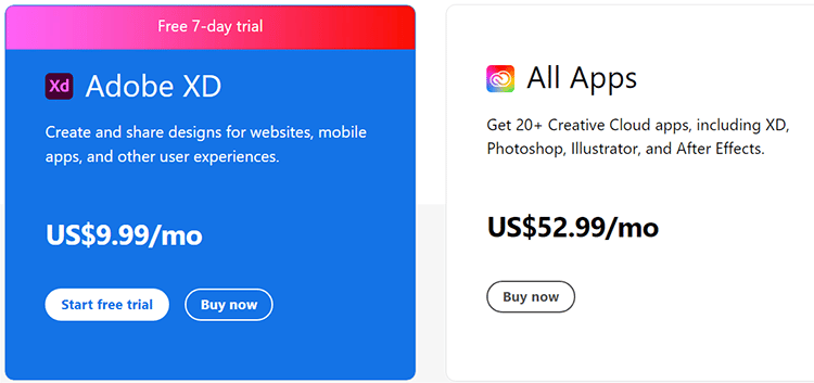 Adobe XD pricing