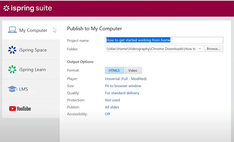 Publish to my computer