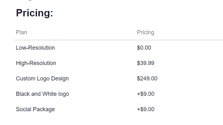 Free Logo Design pricing