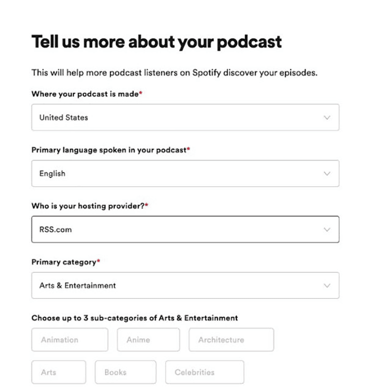 add your podcast’s details