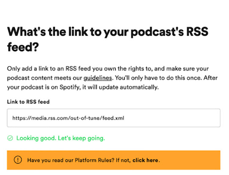 paste the RSS feed