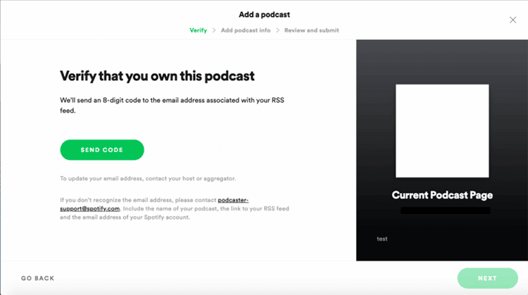 verify your ownership of the podcast
