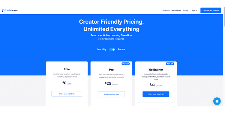 FreshLearn pricing